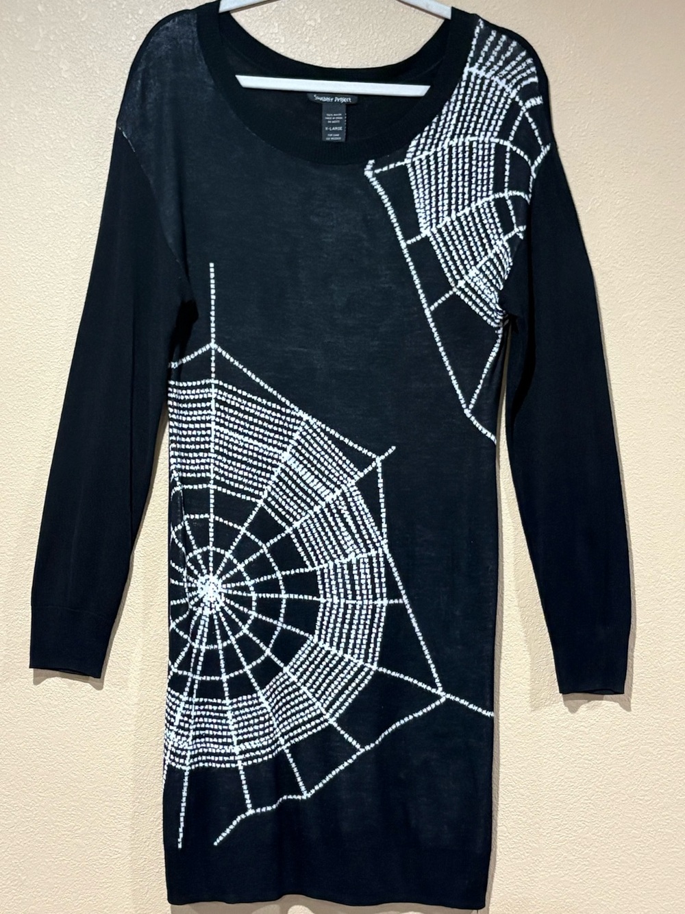 Y2K Women's Knit Spiderweb Sweater Dress Mini Stretchy Rayon XL Gothic Witchy
